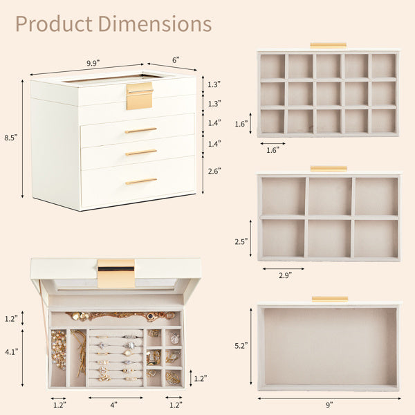charming 3 - drawer jewelry box, featuring a pristine white exterior and luxurious velvet interior with transparent Lid