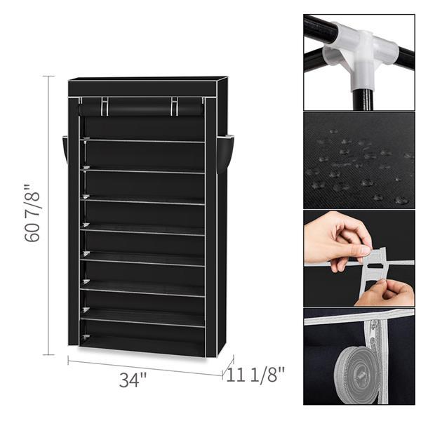 Black Fabric Shoe Storage Rack with Dustproof Cover
