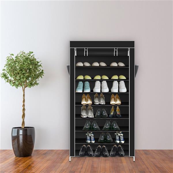 Black Fabric Shoe Storage Rack with Dustproof Cover