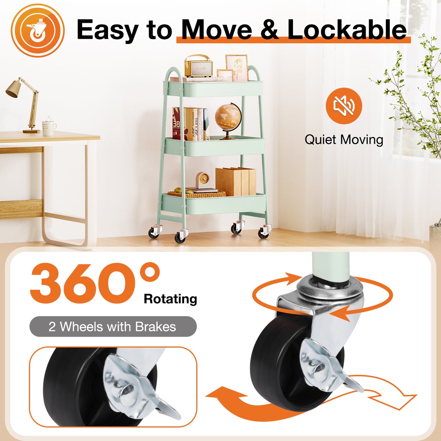 3 - Tier Metal Rolling Cart - Multi - Purpose Storage for Kitchen, Bathroom & Living Room
