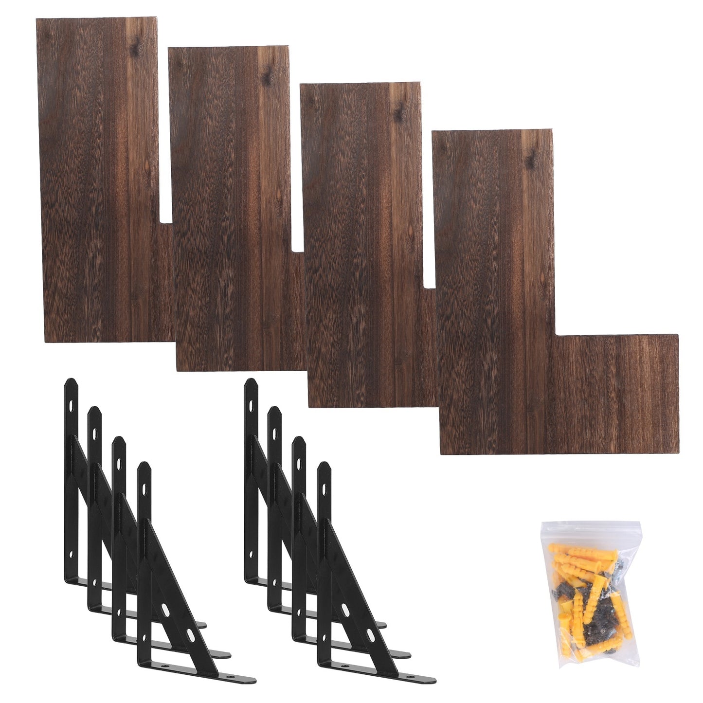 4 Pack Floating Corner Shelves - Wood & Metal Wall Mount Display Storage Shelf Organizer