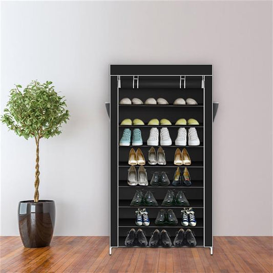 Black Fabric Shoe Storage Rack with Dustproof Cover