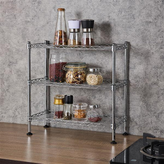 3 - Tier Adjustable Metal Kitchen Shelf - Free Standing Organizer for Countertops & Pantry