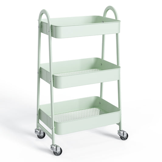 3 - Tier Metal Rolling Cart - Multi - Purpose Storage for Kitchen, Bathroom & Living Room