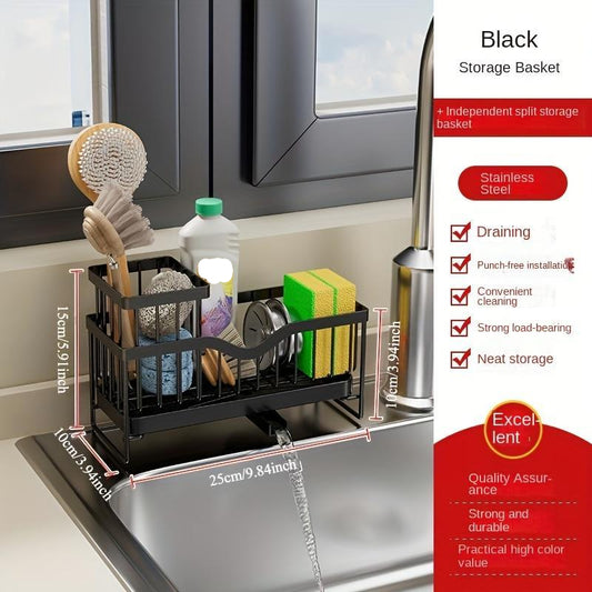 Kitchen Sink Organizer Rack with Brush Holder – Black or Gray